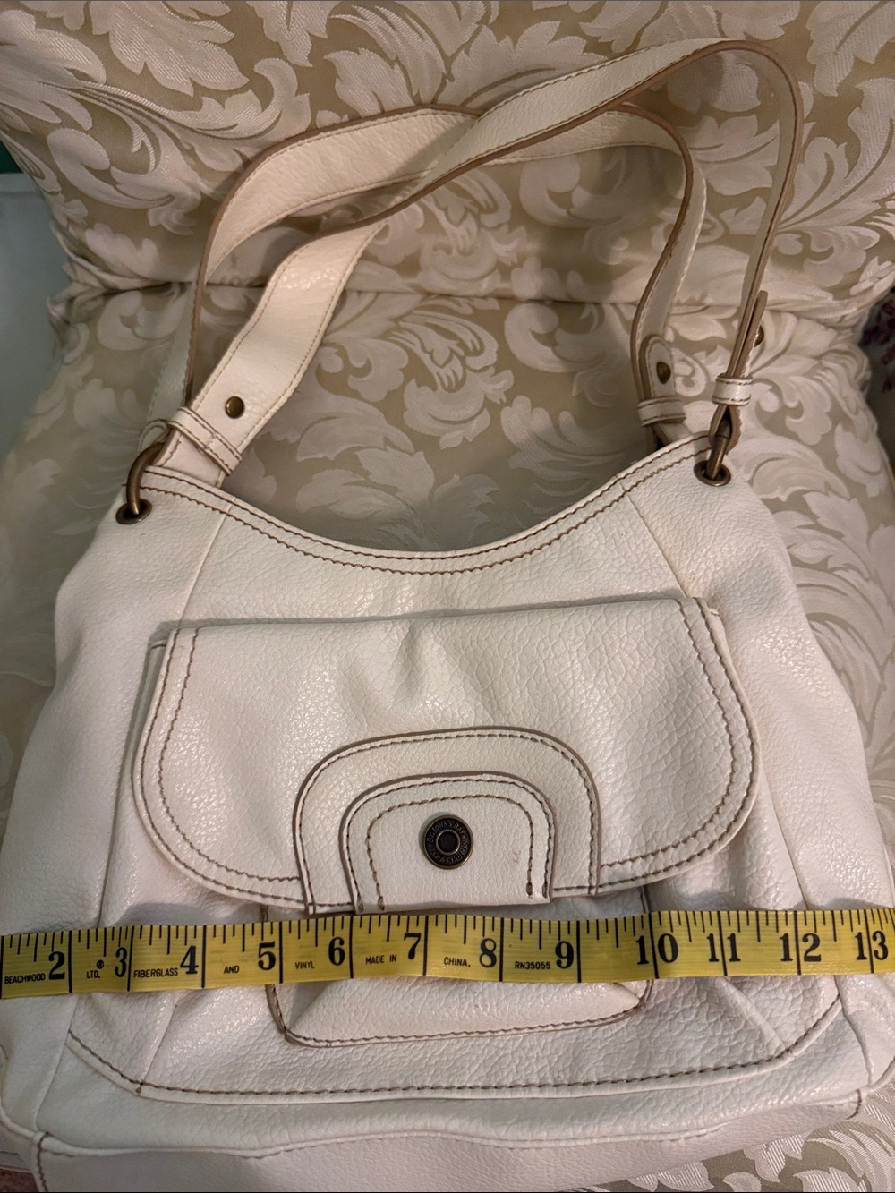 Cream Shoulder Bag with Front Pocket